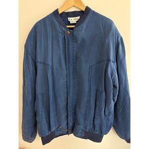 Vintage 90s La Fleur 100% Pure Silk Bomber Jacket – Navy Blue – Size XL